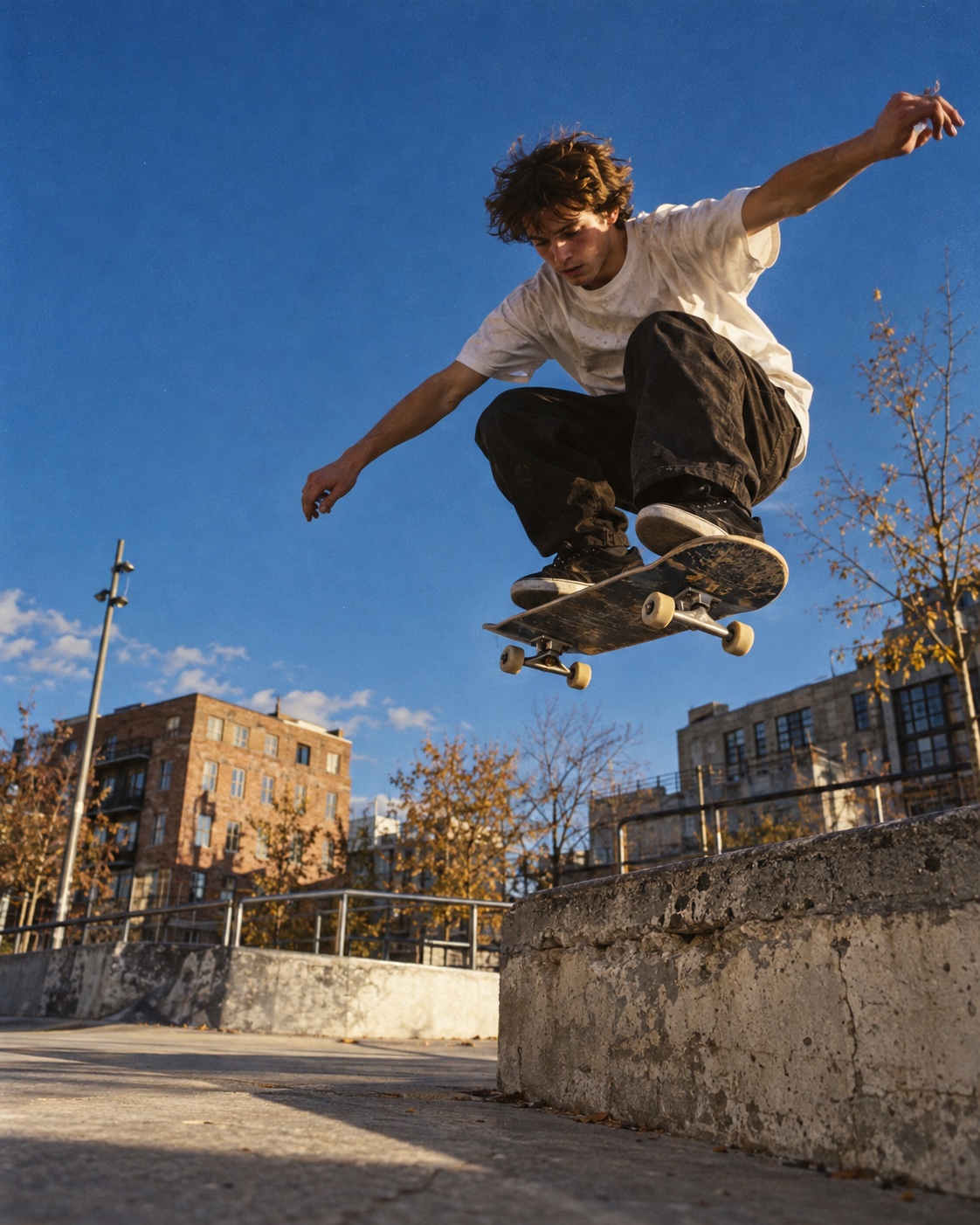 Skater i svevet over en betongkant
